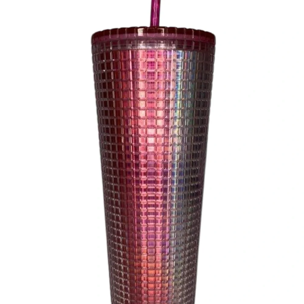 Starbucks Iridescent Pink Silver 'Bubblegum Grid' Cold Cup Tumbler 24 oz NEW